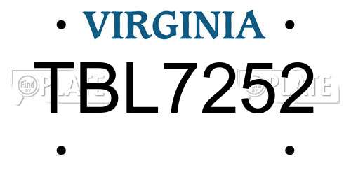 TBL7252 Virginia License Plate