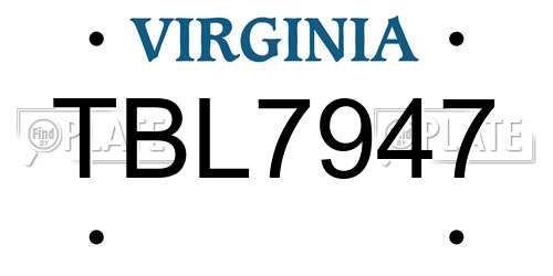TBL7947 Virginia License Plate