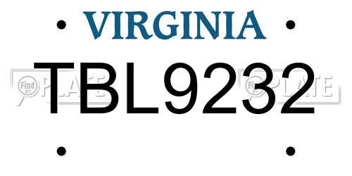 TBL9232 Virginia License Plate