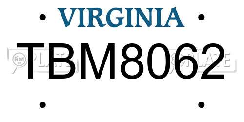 TBM8062 Virginia License Plate