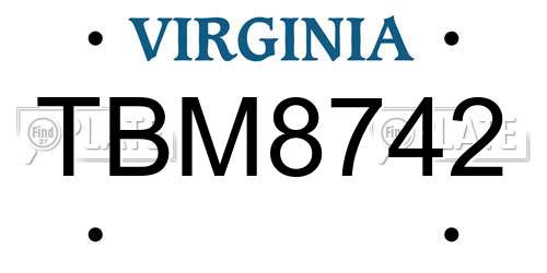 TBM8742 Virginia License Plate
