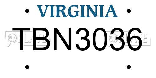 TBN3036 Virginia License Plate