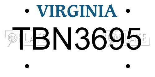 TBN3695 Virginia License Plate