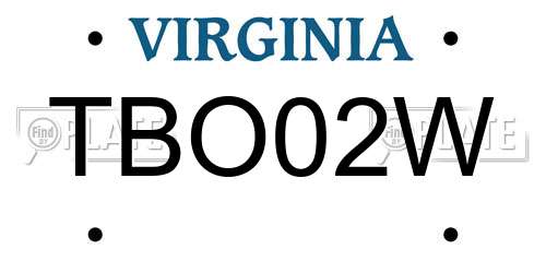 TBO02W Virginia License Plate