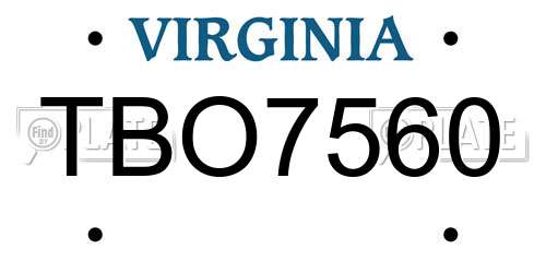 TBO7560 Virginia License Plate