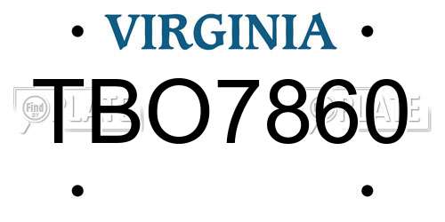 TBO7860 Virginia License Plate