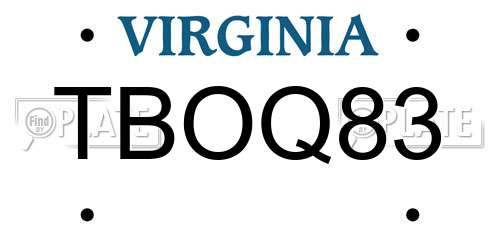 TBOQ83 Virginia License Plate