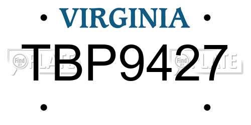 TBP9427 Virginia License Plate