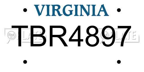 TBR4897 Virginia License Plate