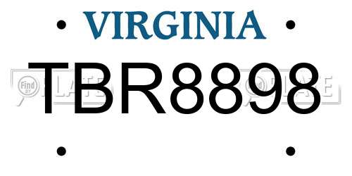 TBR8898 Virginia License Plate