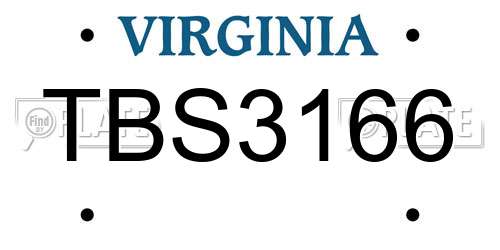 TBS3166 Virginia License Plate