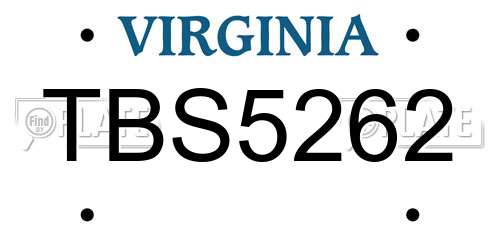 TBS5262 Virginia License Plate