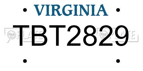 TBT2829 Virginia License Plate