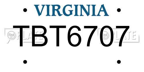 TBT6707 Virginia License Plate