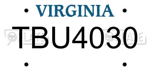 TBU4030 Virginia License Plate
