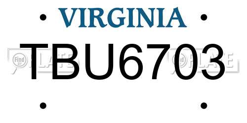 TBU6703 Virginia License Plate
