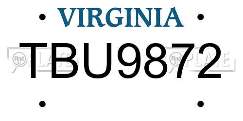 TBU9872 Virginia License Plate