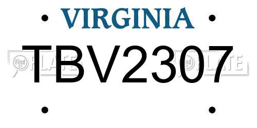 TBV2307 Virginia License Plate