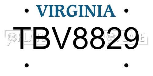 TBV8829 Virginia License Plate