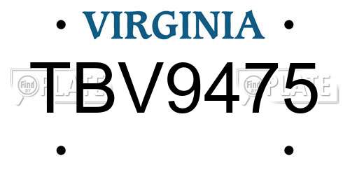TBV9475 Virginia License Plate