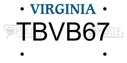 TBVB67 Virginia License Plate