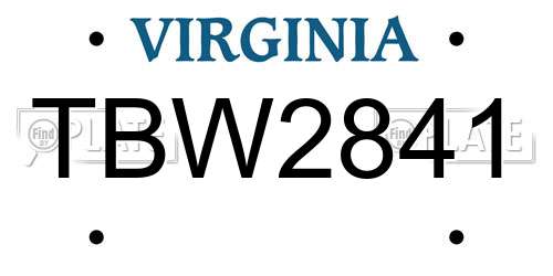 TBW2841 Virginia License Plate