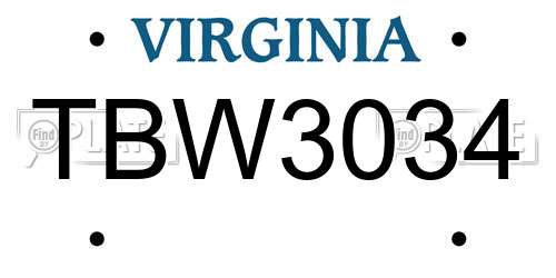 TBW3034 Virginia License Plate
