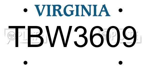 TBW3609 Virginia License Plate