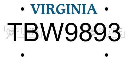 TBW9893 Virginia License Plate