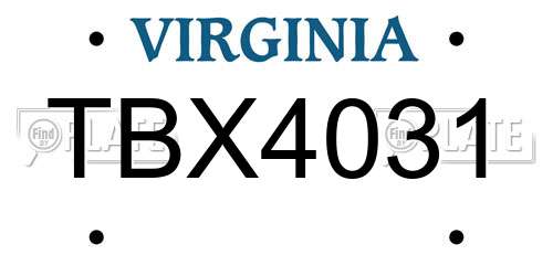TBX4031 Virginia License Plate