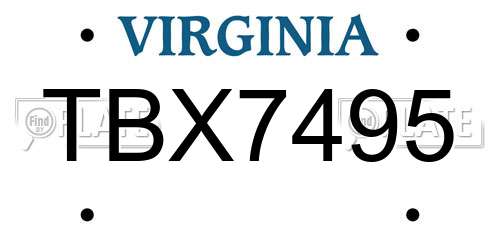 TBX7495 Virginia License Plate