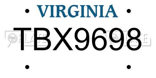 TBX9698 Virginia License Plate