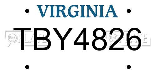 TBY4826 Virginia License Plate