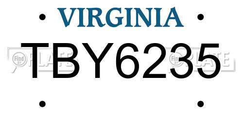 TBY6235 Virginia License Plate