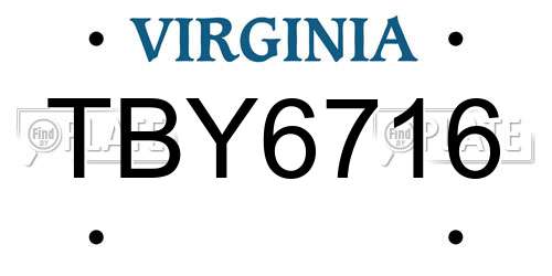 TBY6716 Virginia License Plate