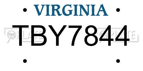 TBY7844 Virginia License Plate