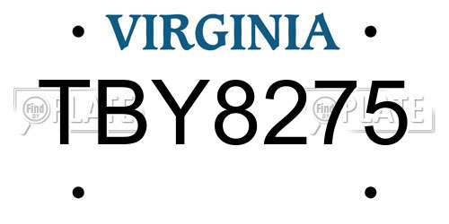 TBY8275 Virginia License Plate