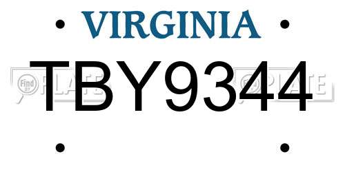 TBY9344 Virginia License Plate