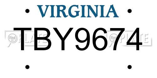 TBY9674 Virginia License Plate