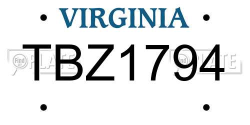 TBZ1794 Virginia License Plate