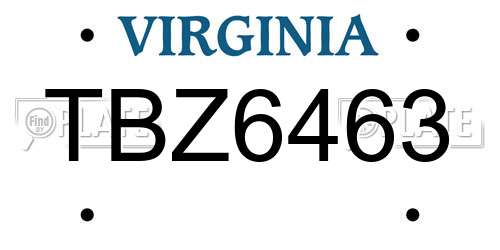 TBZ6463 Virginia License Plate