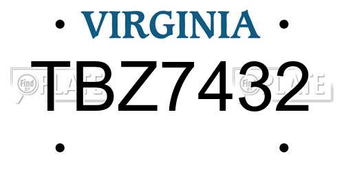 TBZ7432 Virginia License Plate