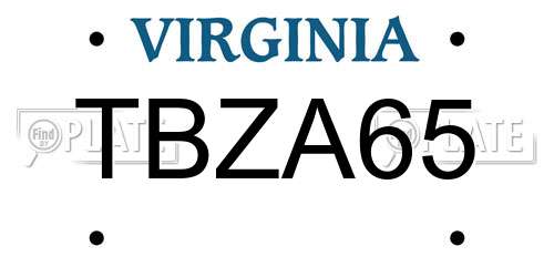 TBZA65 Virginia License Plate