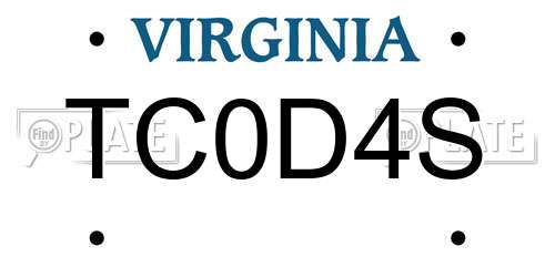 TC0D4S Virginia License Plate