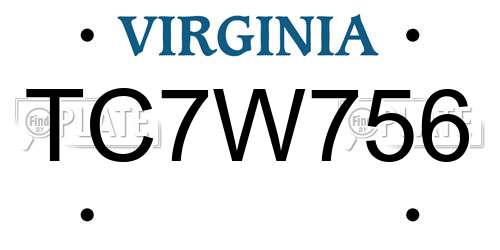 TC7W756 Virginia License Plate