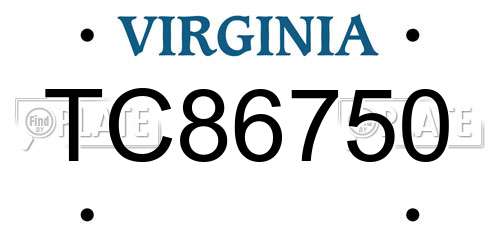 TC86750 Virginia License Plate