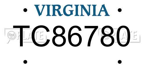 TC86780 Virginia License Plate