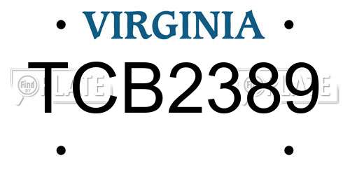 TCB2389 Virginia License Plate