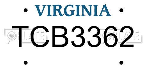 TCB3362 Virginia License Plate