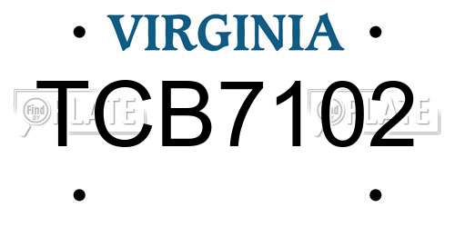 TCB7102 Virginia License Plate